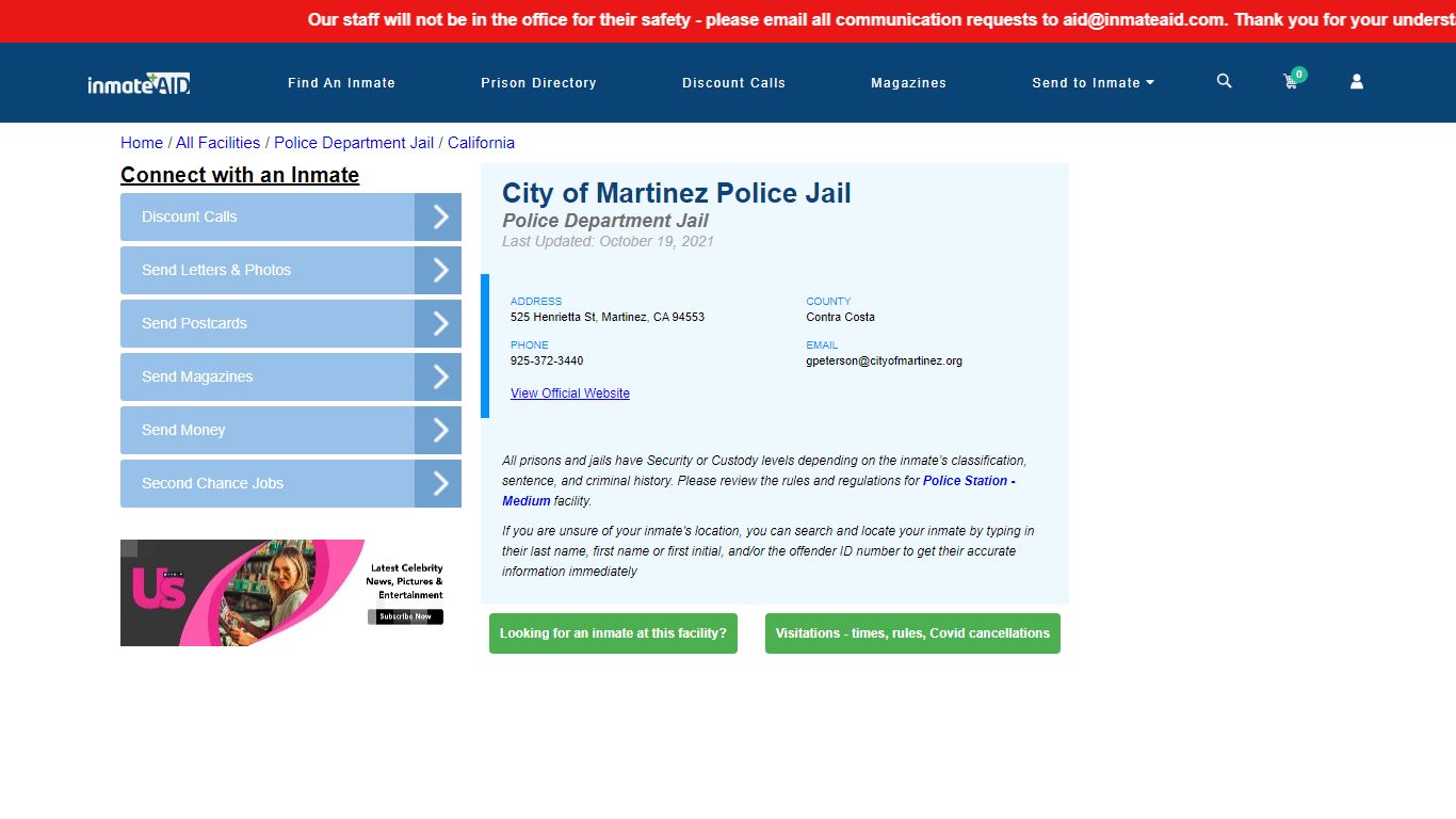City of Martinez Police Jail & Inmate Search - Martinez, CA