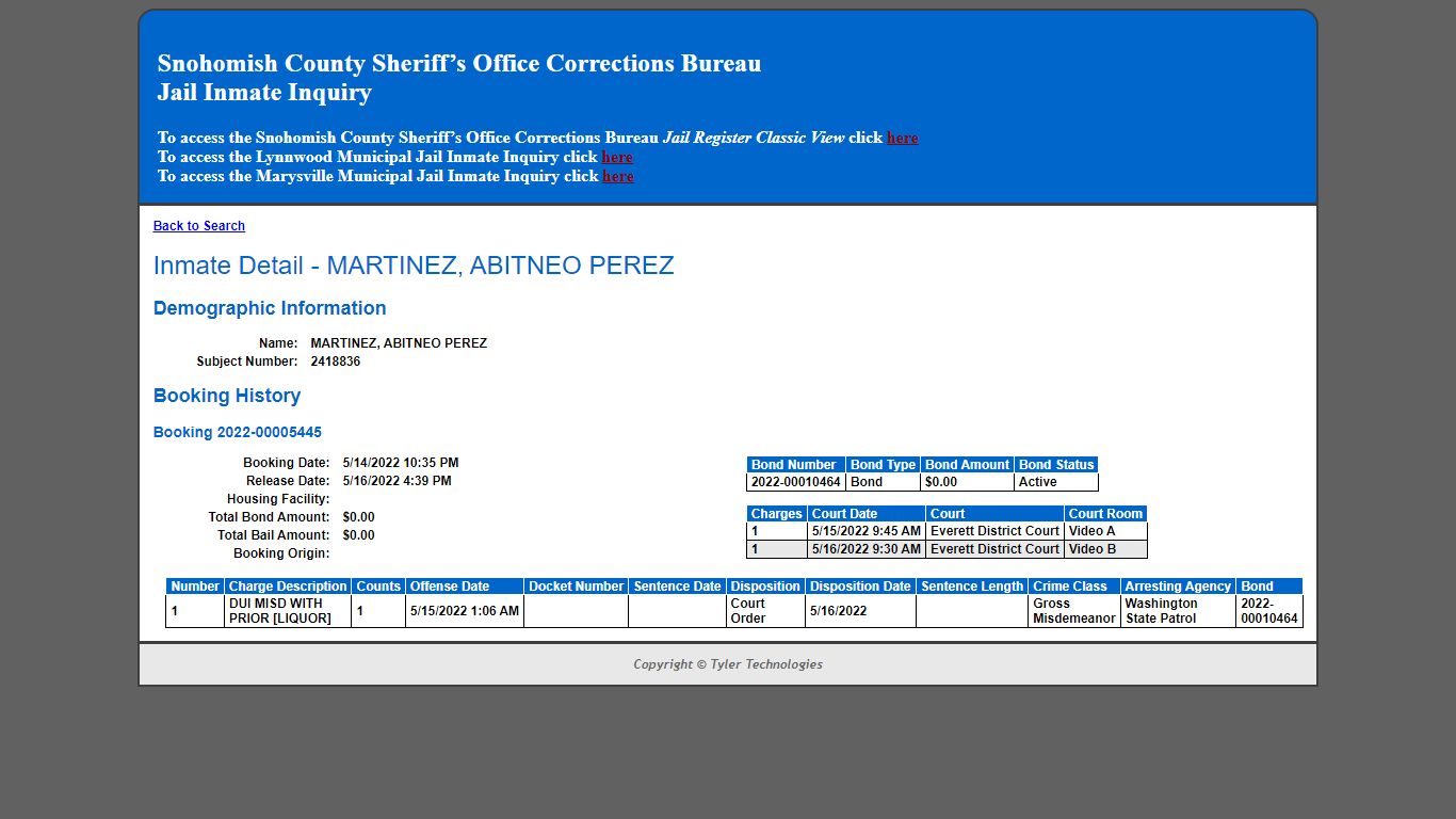 Inmate Detail - MARTINEZ, ABITNEO PEREZ
